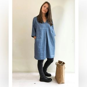 Linenbee | Boutique European Linen Tunic Dress 'Yvette' Denim Blue Large